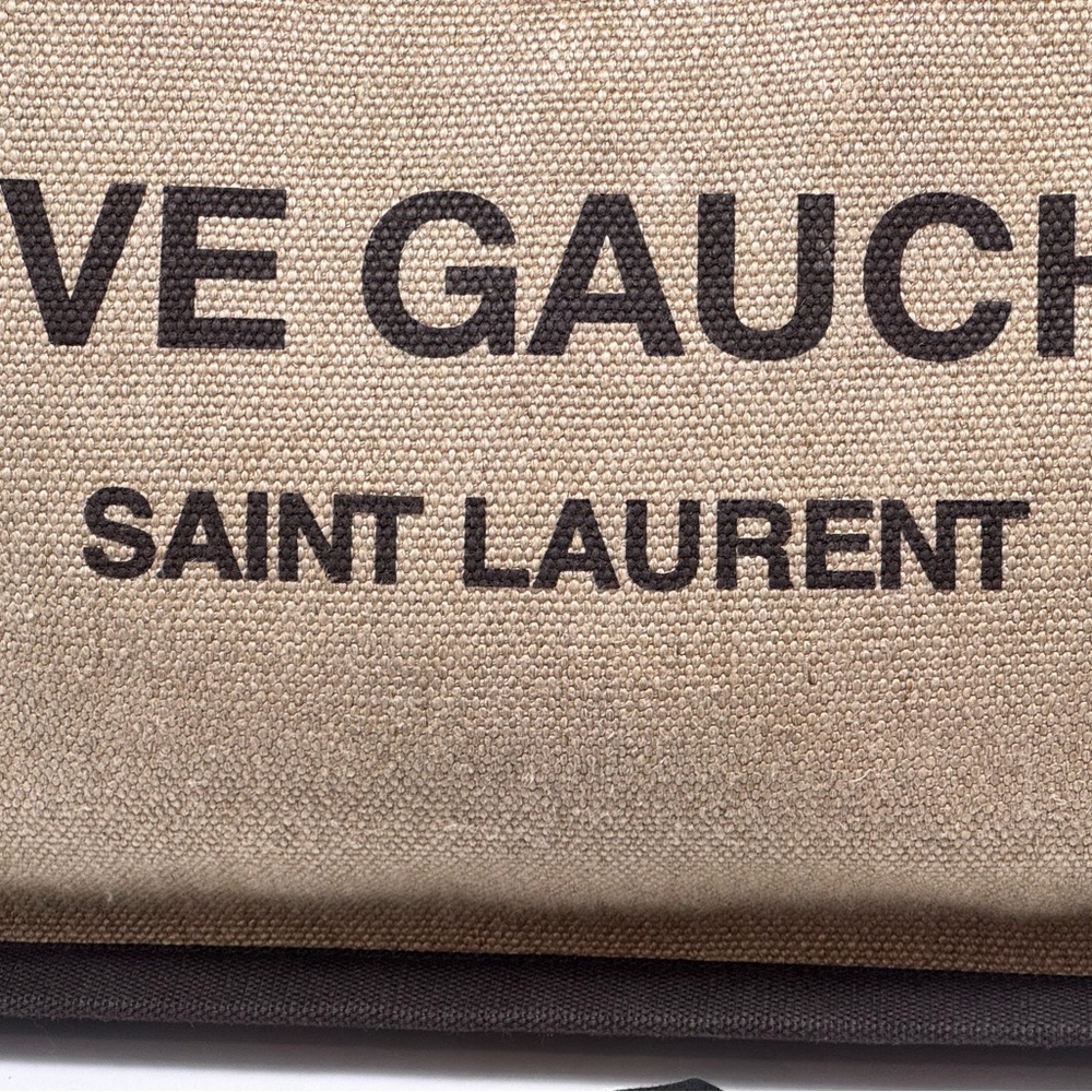 💯 Authentic SAINT LAURENT Linen Calfskin Rive Gauche Tote Natural - Picture 4 of 9